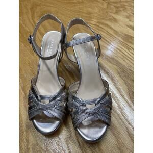 Paradox London Elanor Pewter Heels Women's 7 Silver Snakeskin Ankle Strap S64